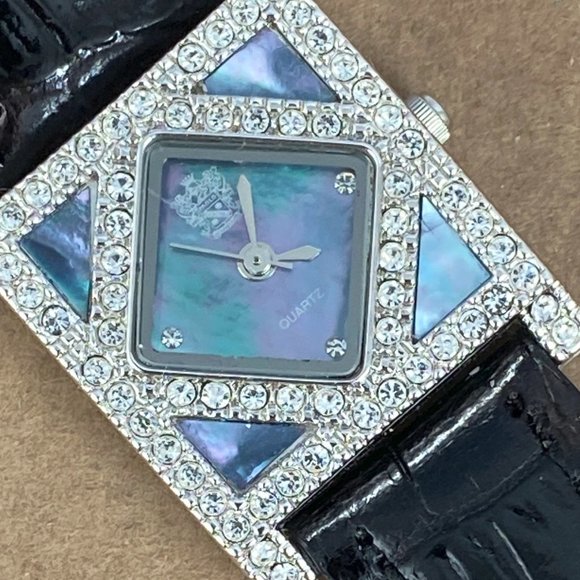 Fabulous PAOLO GUCCI Silver Crystal Watch Silver Bluish Italian Abalone Dial - Picture 3 of 9